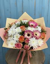 Букет цветов из:  Розы, Герберы и Хризантемы в Юрцово