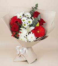 Букет цветов из:  Розы, Хризантемы, Герберы и Лилии в Юрцово