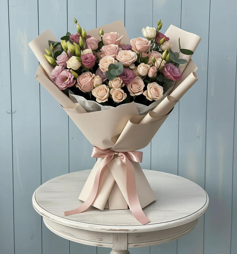 Букет цветов из: Розы и Лизиантусы в Юрцово