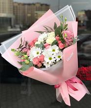 Букет цветов из:  Розы, Лизиантусы и Хризантемы в Юрцово