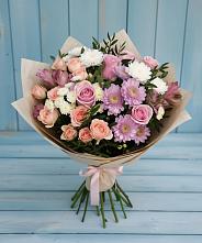 Букет цветов из:  Хризантемы, Розы и Альстромерии в Юрцово