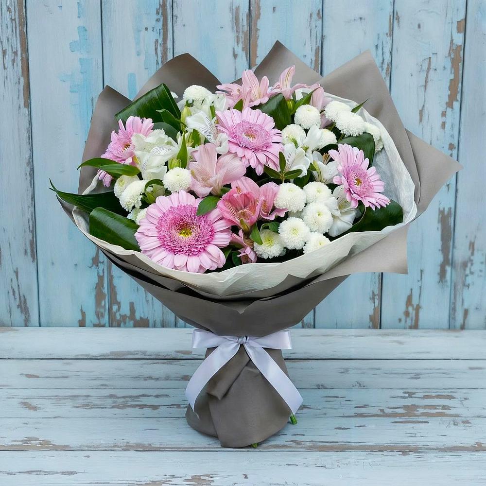 Букет цветов из: Герберы, Альстромерии и Хризантемы в Юрцово