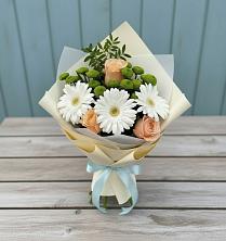 Букет цветов из:  Герберы, Розы и Хризантемы в Юрцово