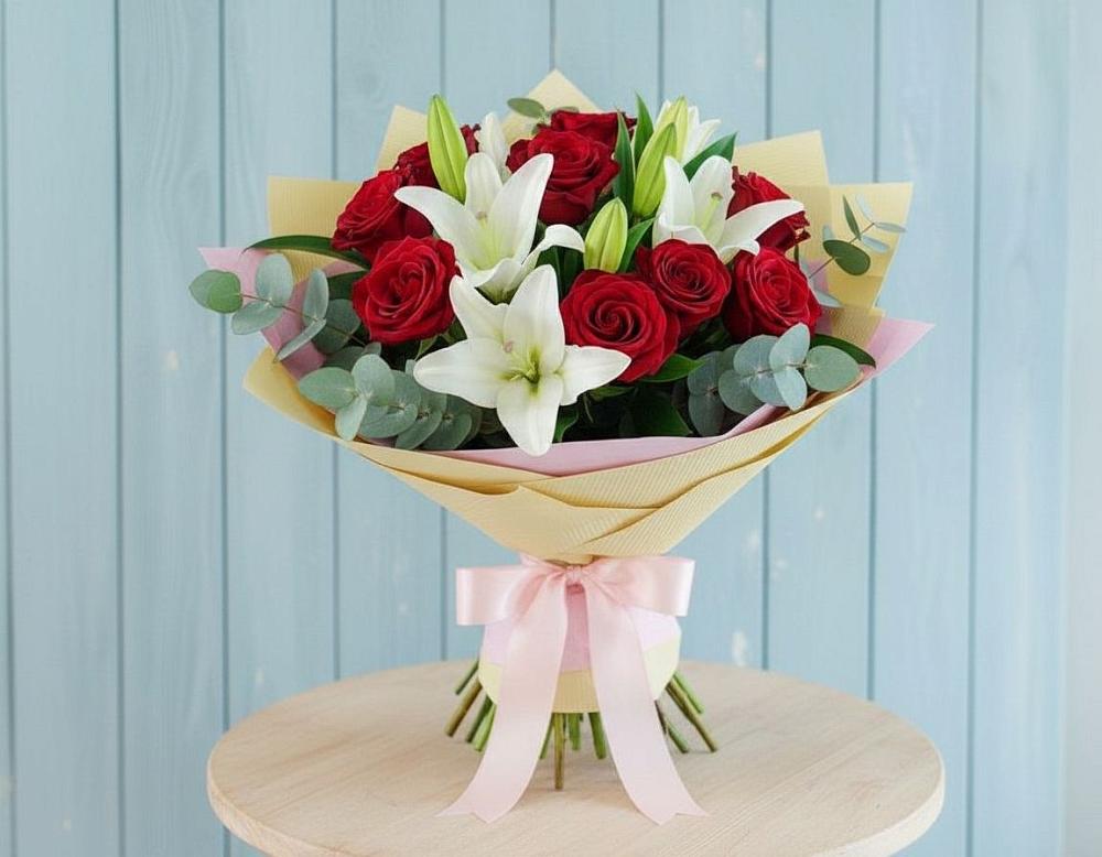 Букет цветов из: Лилии и Розы в Юрцово